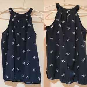 LOFT Navy Floral Halter Blouse Size Small